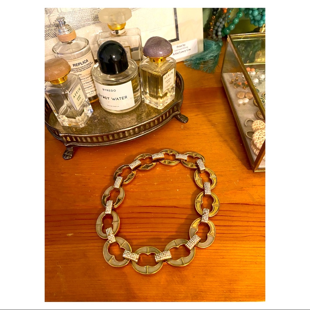 [J.CREW] Gold/Grey Oval Disc Choker w/ Pave Links